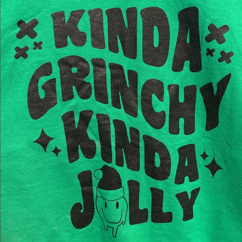 Oversized Green “Kinda Grinchy Kinda Jolly” Pullover - Picture 2 of 3